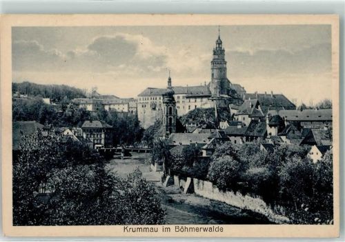 Cesky Krumlov Kirche Brücke Bahnpoststempel