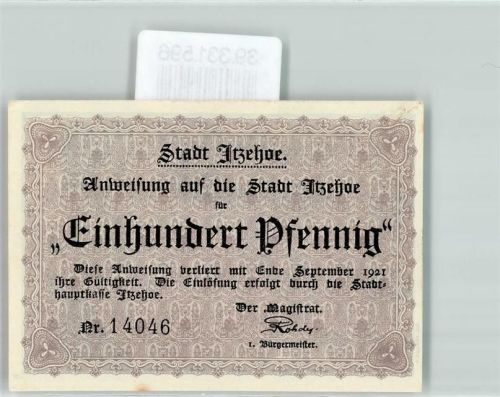Itzehoe Notgeld 100 Pfennig Denkmal Karl der Große