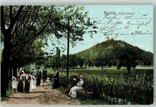 Teplice Schlossberg Bank Kinder Mann Frau Kinderwagen