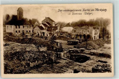 Domnau 1917 das niedergebrannte Viertel am Marktplatz