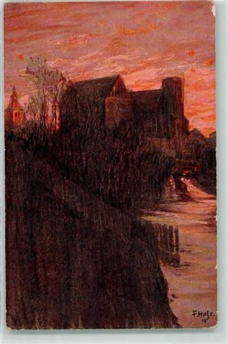 Allenstein Olsztyn Künstlerkarte altes Schloss an der Alle sign. Fritz Haß