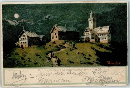 Feldberg 1902 Feldbergturm Altes Feldberghaus Mondschein sign. W. Lauder