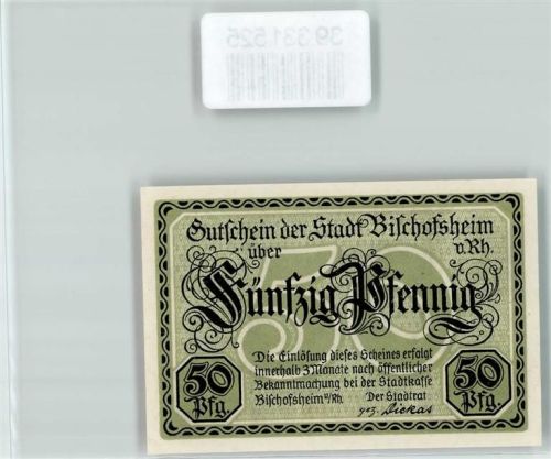 Bischofsheim Notgeld Gutschein 50 Pfennig Putos