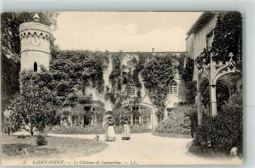 Saint-Point Le Chateau de Lamartine frau Hut Schirm Turm Uhr Garten Schloss Hund