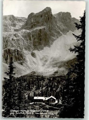 Lindauer Hütte 1963 Berghütte mit Sulzfluh Hüttenstempel