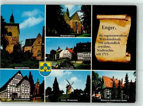 Enger Chronikkarte Sonnenapotheke histor. Windmühle Widukindkirche Barmeierplatz