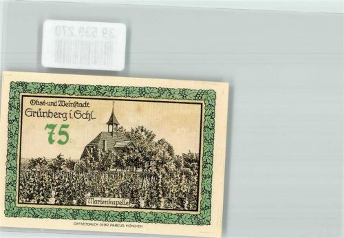 Grünberg 1921 Notgeld 75 Pfennig Marienkapelle
