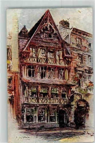 Rouen Hotel de la Couronne Marktplatz sign. P.l.Poltzuin Ort handschriftlich