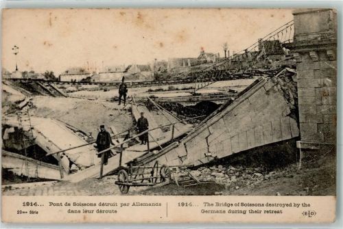 Soissons 1915 Brücke von Deutschen auf ihrer Flucht zerstört Uniform