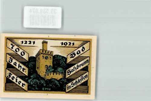 Bad Salzbrunn Szczawno-Zdroj 1921 Notgeldschein Notgeld 50 Pfennig 700 Jahrfeier