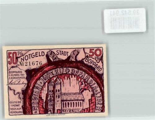 Boppard 1921 50 Pfg. Stadt Boppard Notgeld Nr. 21676