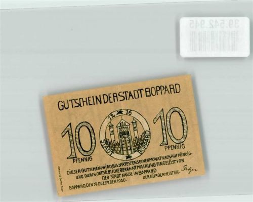Boppard 1920 10 Pfg. Gutschein der Stadt Boppard