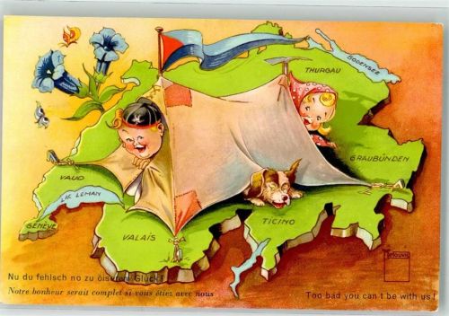 Hund Zelt Kinder Landkarte Schweiz Enzian Schmetterlinge Serie Nr. 8