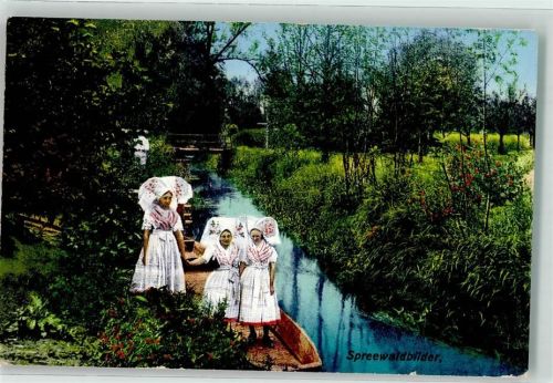 Lübbenau 1929 Mädchen in Tracht auf Spreewaldkahn Ort lt. Stempel Gasthausstempel Wotschofska