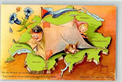 Hund Zelt Kinder Landkarte Schweiz Enzian Schmetterlinge Serie Nr. 38