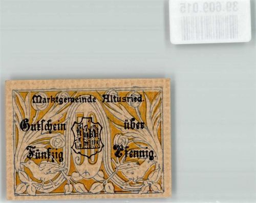 Altusried 1920 Notgeldschein 50 Pfennig Marktgemeinde Schwein Rüben