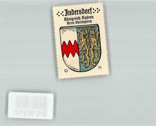 Indersdorf Vignette Wappen Königreich Bayern Kreis Oberbayern roter Zickzackbalken Löwe verschlungene Schwänze