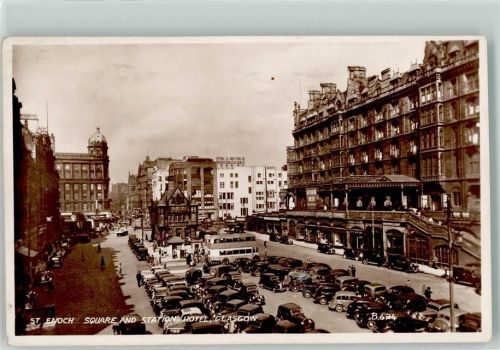 Glasgow 1931 Gebrauchsspuren Enoch Square Bahnhof Omnibus Auto Oldtimer