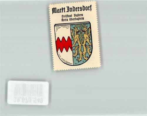 Indersdorf Vignette Wappen Königreich Bayern Kreis Oberbayern roter Zickzackbalken Löwe verschlungene Schwänze