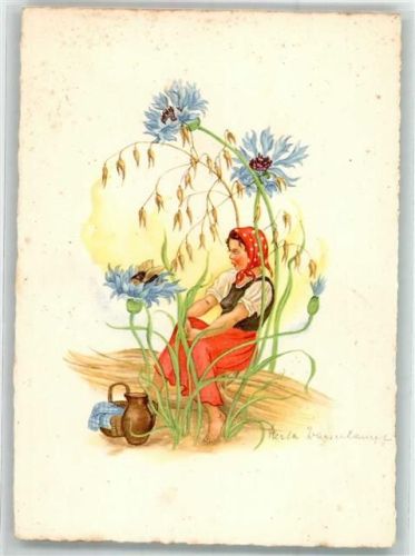 sign. Wasserkampf Herta Frau Kornblume Korn Künstlerkarte Nr. 875