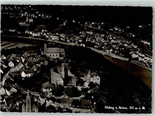 Dilsberg Fliegeraufnahme mit Burgfeste und Ev. Kirche Verlag Hermann & Co.