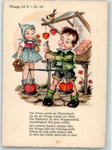 1961 sign. Hanitzsch Waage Kinder mit Herzen