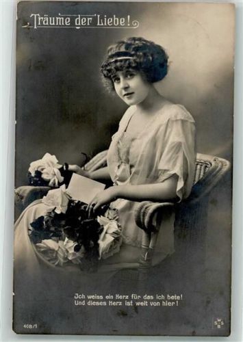 1916 Träume der Liebe WK I Frau mit Rosen Verlag SW+ SB 408/1