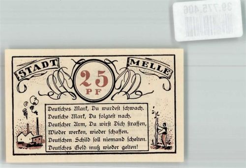 Melle 1921 25 Pf. Gutschein Deutsche Münzeinheit