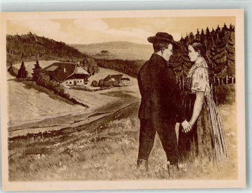 Ein junges Paar vor einem einsamen Gehöft Celi Kunstkarte Nr. 128