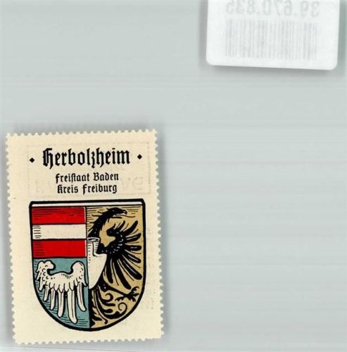 Herbolzheim Vignette Freistaat Baden Kreis Freiburg Wappen Adler Üsenbergflügel Rot Weiß