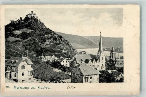 Braubach 1903 Marksburg Kirche Bahnpost -Frankfurt Zug 276