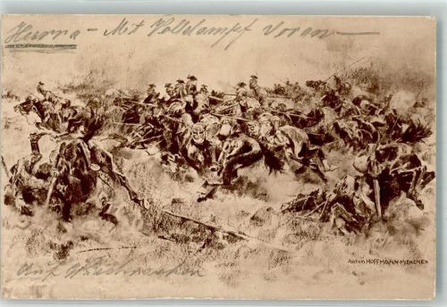 Deutsche Kavallerie Ulanen bei einem stürmischen Angriff auf feindliche Stellungen WK I Hoffmann, A. 1917 Künstlerkarte