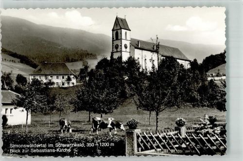 Simonswald Kühe vor der Kirche St. Sebastian