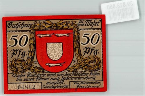 46483 W4230 Wesel a Rhein 1921 Notgeldschein 50 Pfennig