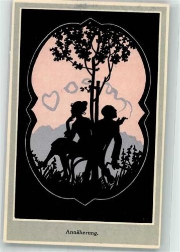 Verlag BKW I Serie 294-4 Silhouetten Liebespaar Annäherung Herz aus Rauch