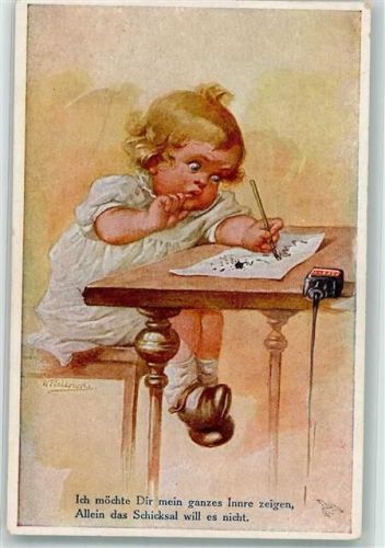 1918 Kind beim Schreiben Verlag Wohlgemuth & Lissner 1160 Primus sign. Fialkowska, W.