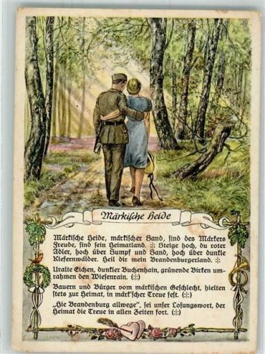 Landser in Uniform beim Spaziergang mit seiner Liebsten Text des Liedes Märkische Heide Verlag Grieshaber & Säuberlich 29