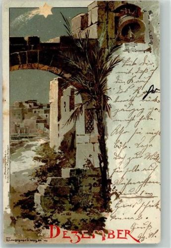 1900 Monats AK Dezember Palme Glocke Taxe