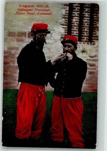 1915 Franzose gibt seinem Kameraden Feuer Feldpost WK I Hannover