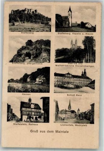 Bad Staffelstein Staffelberg Zwergen- Höhle Rathaus Marktplatz Kirche Vierzehnheiligen