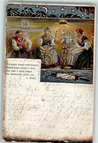 1900 Frauen Pfeife Mond Sterne Spruch Künstlerkarte