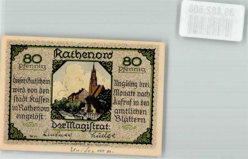 Rathenow 80 Pfennig Gutschein St. Marien und Andreas Kirche Rückseite Rathenower Zietenhusar