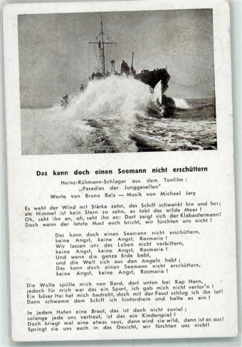 1941 Deutsches Schnellboot auf schneller Fahrt Text des Liedes Das kann doch einen Seemann nicht erschüttern von Balz/Jary Verlag Robert Franke
