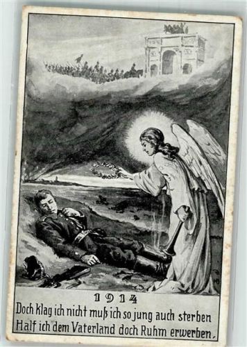 1914 Engel legt einem gefallenen Soldaten den Siegerkranz um WK I