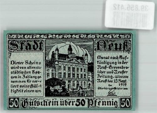 Neuss 1919 Gutschein über 50 Pfennig Rathaus
