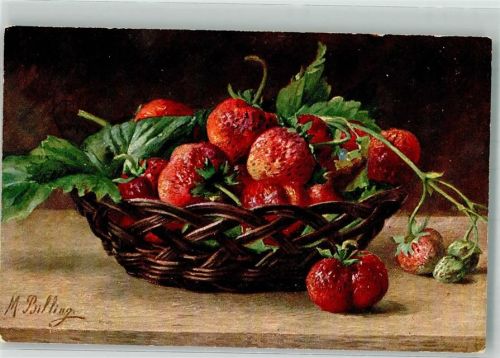 1906 Stillleben Erdbeeren im Korb Früchte