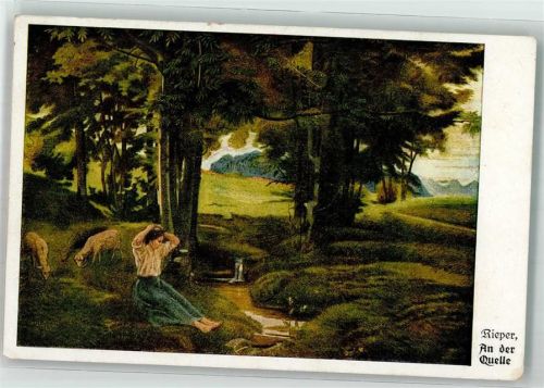 1918 sign. Rieper Aug. An der Quelle Frau Schafe Nr. 10