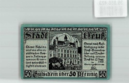 Neuss 1919 Gutschein über 50 Pfennig Rathaus