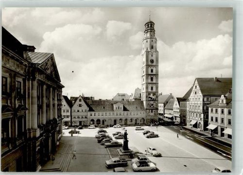 Lauingen Marktplatz Auto Denkmal Geschäfte Turm Uhr
