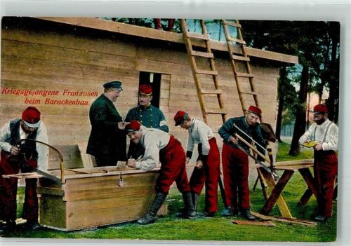 1915 Gefangene Franzosen beim Barackenbau Fotograf Walter Müller Feldpost WK I Lager Grafenwöhr